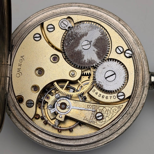 Antique Omega pocket watch from around 1920, diameter 53mm, railroad watch, alloy case, in good working order